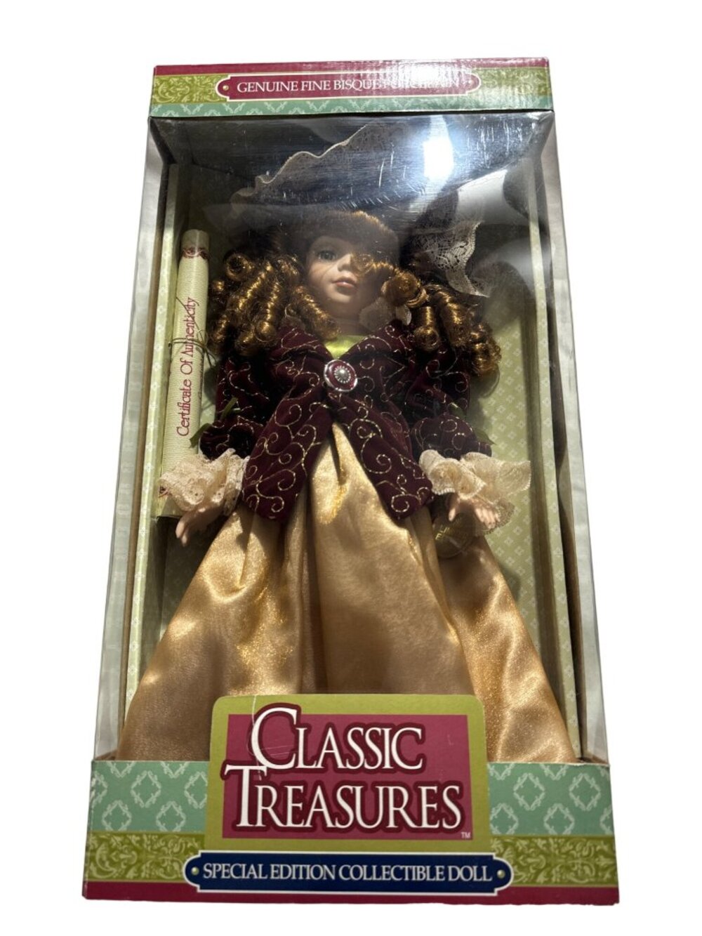 Classic Treasures Fine Porcelain Doll Brown Curly Hair 16 inch